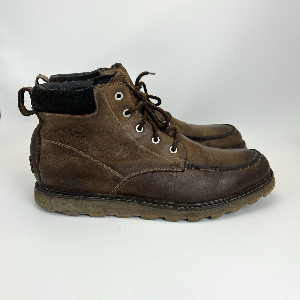 Sorel Madson II Moc Toe Boots Mens Size 11 Tobacco Brown Leather Waterproof